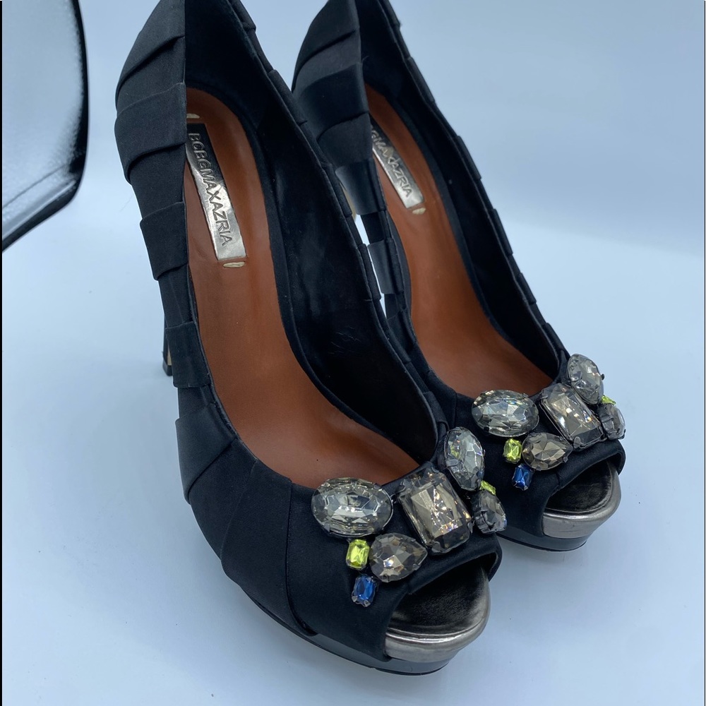BCBG "LAURYN" BLACK SATIN PLEATED PEEP TOE PU